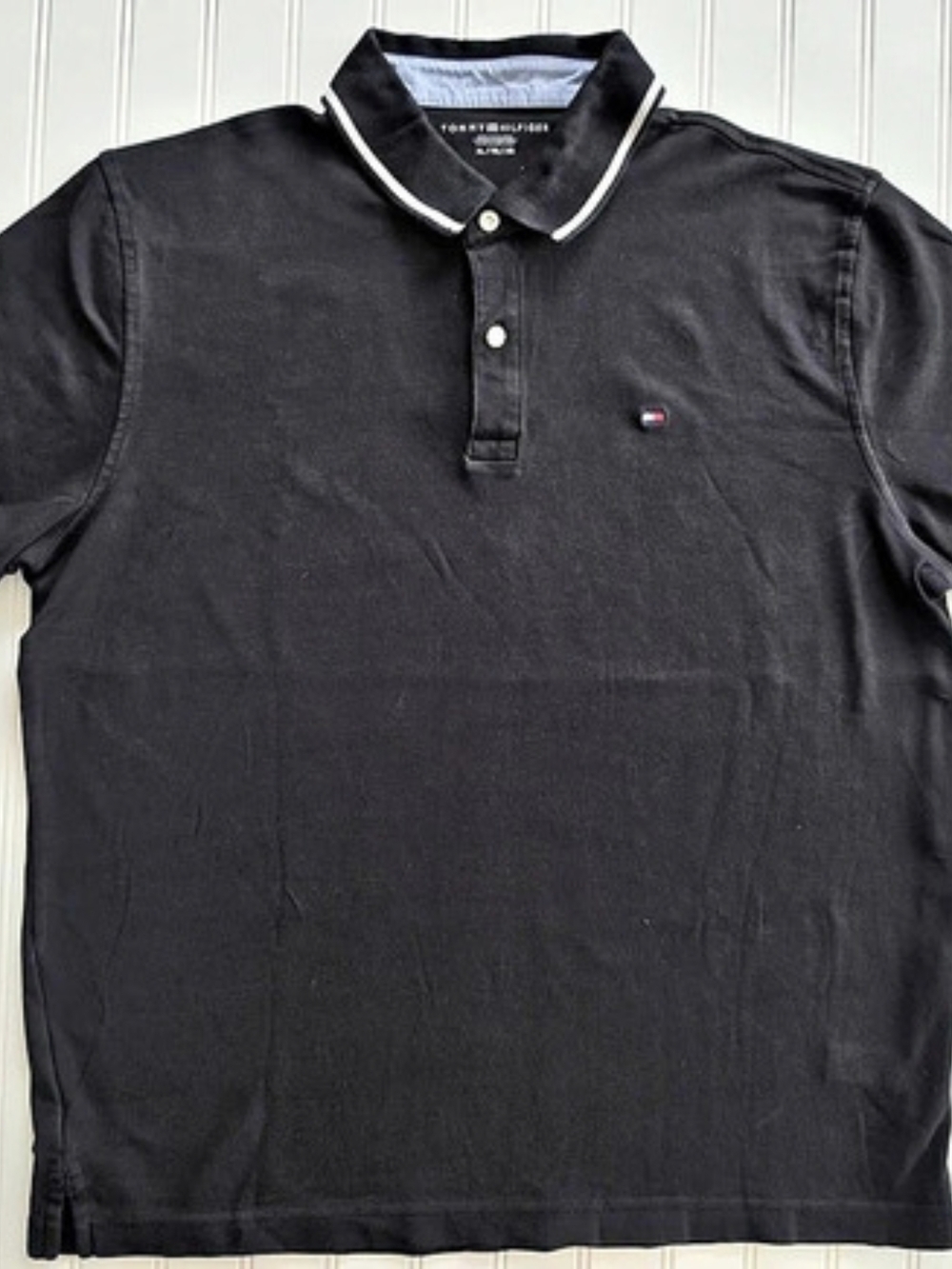 Tommy Hilfiger Men’s Black Polo Shirt XL Pique Trim Collar